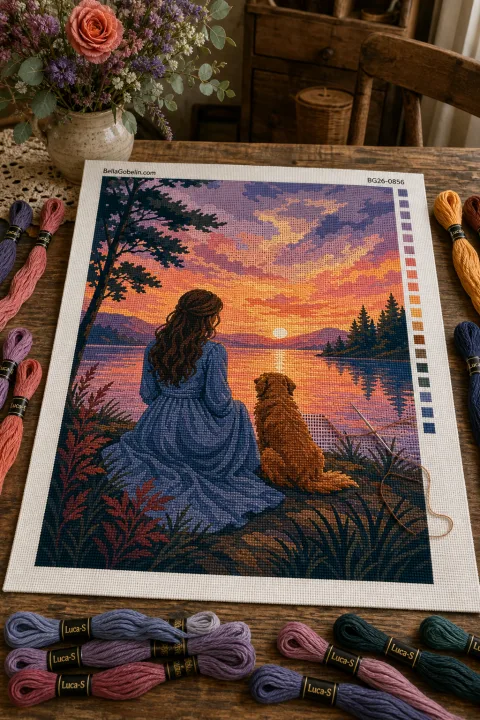Obrežno sončni zahod gobelinska vzorec