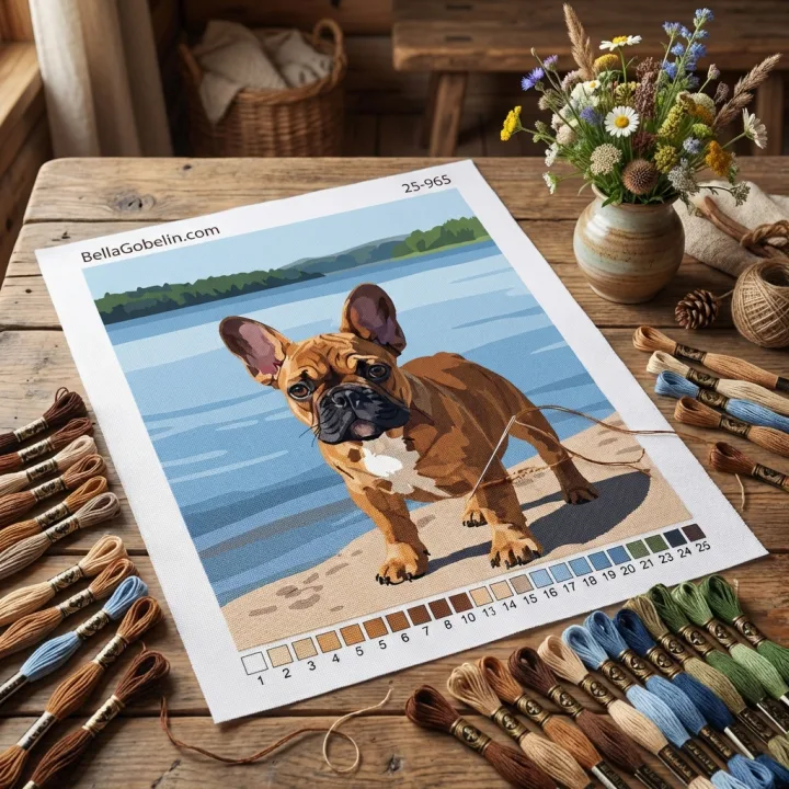 Portret psa - Mladi francoski buldog ob plitvi – 25-965