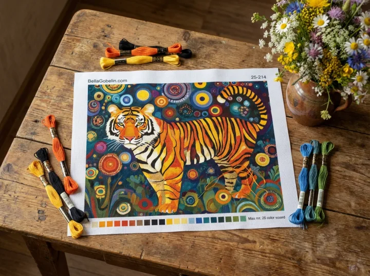 Portret tigra v stilu Klimta