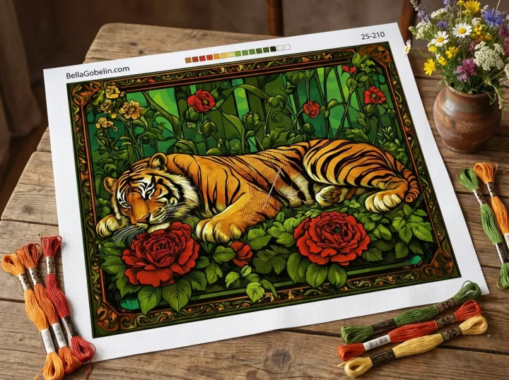 Portret tigra v slogu Mucha