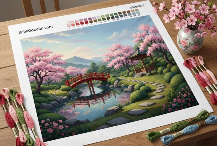 Japonski vrt s cvetočimi češnjami