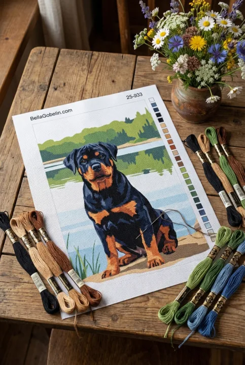 Portreti psov - Rotweiler ob jezeru