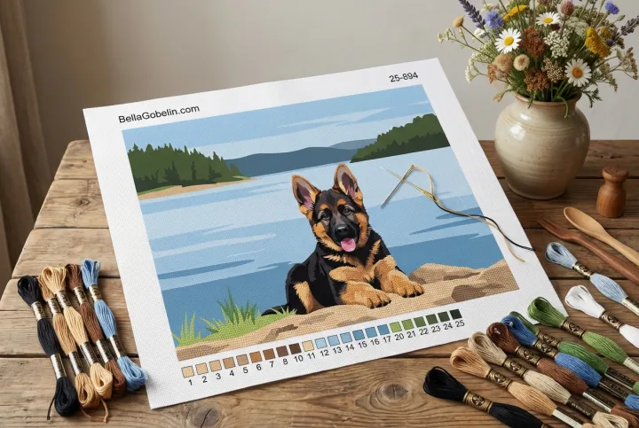 Portret psa - mladi nemški ovčar ob jezeru – 25-894