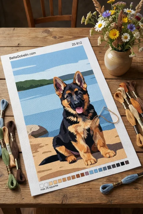 Portret psa - mladi nemški ovčar ob jezeru – 25-912
