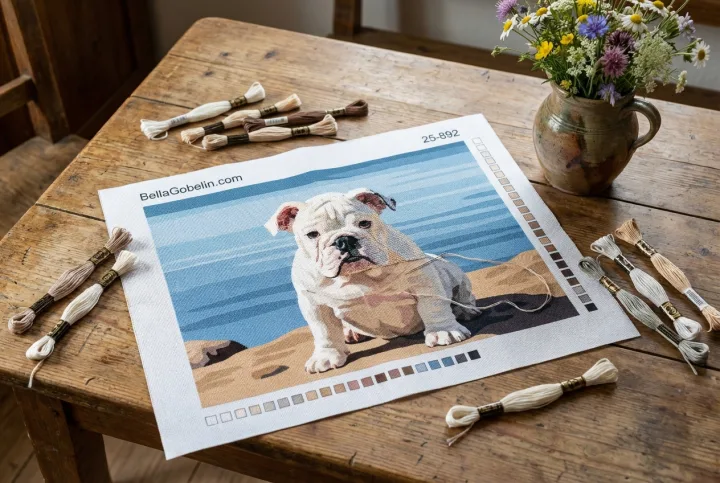 Portret psa - angleški buldog ob jezeru – 25-892