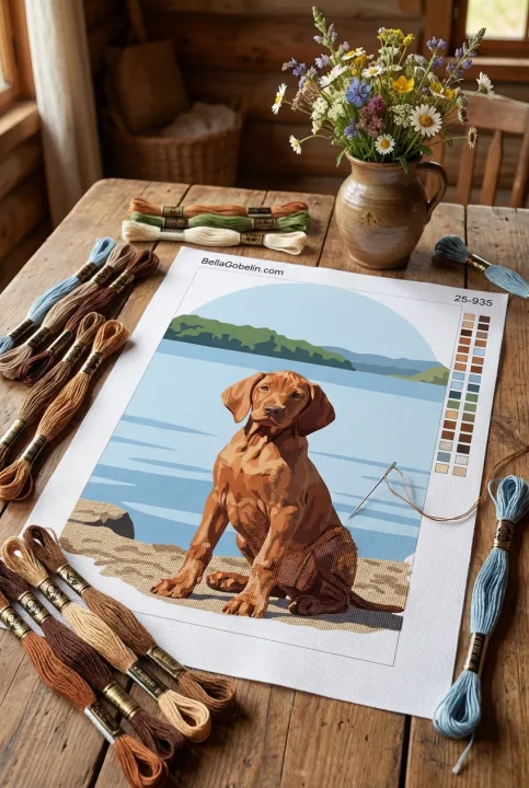 Portret psa - Vizsla ob jezeru