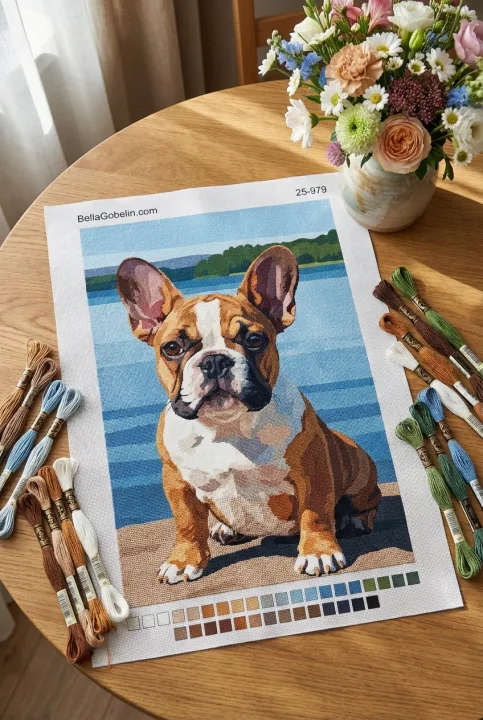 Portret psa - Mladi francoski buldog ob plitvi – 25-979