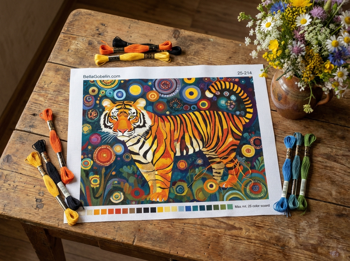 Portret tigra v stilu Klimta