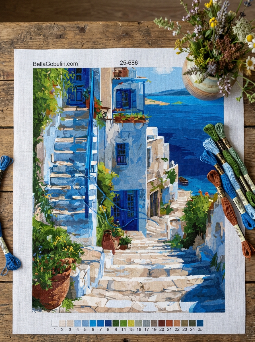 Grški krajobraz s gobelin tkanjem – 25-686