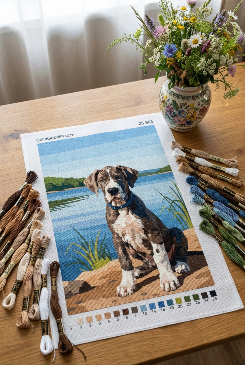 portret psa - nemški ovčarski pes mladiček ob jezeru – 25-963