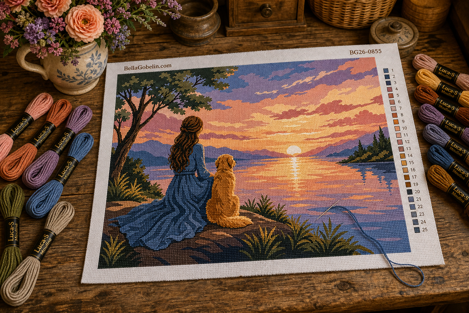 Obrežno sončni zahod gobelinska vzorec