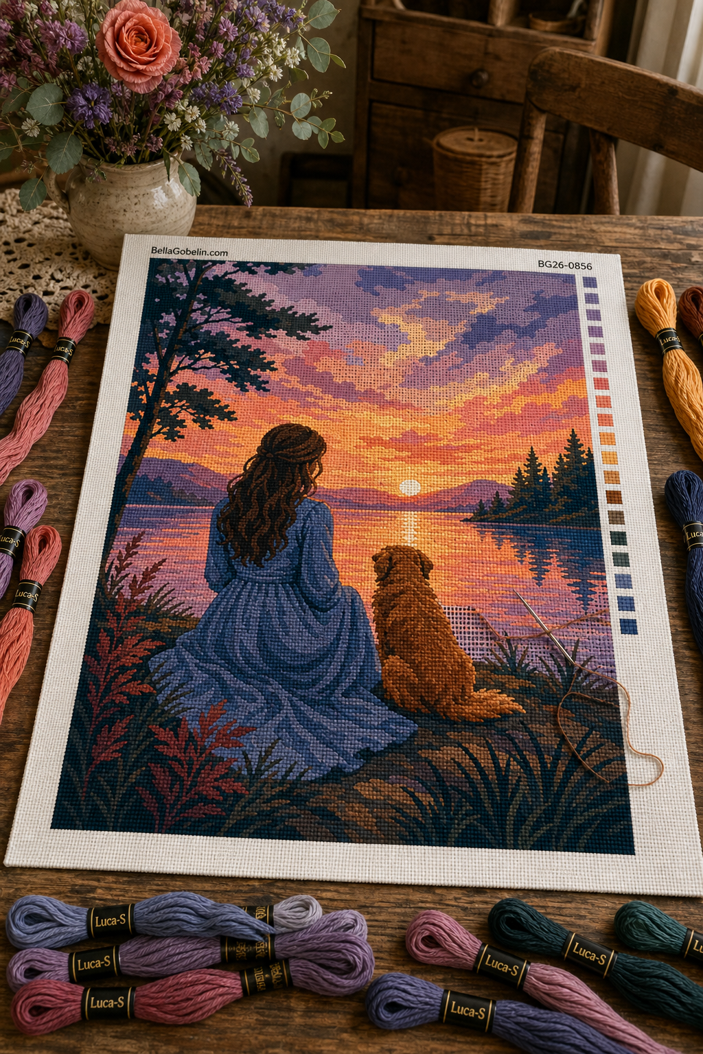 Obrežno sončni zahod gobelinska vzorec