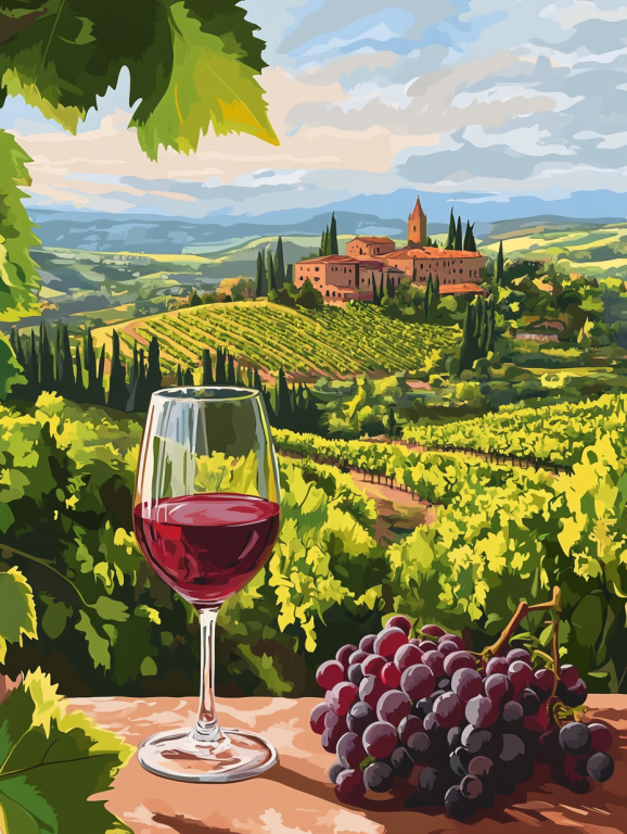 Csodás tájkép Toszkánában, Chianti, Bor
