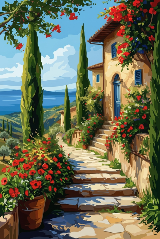 Mediterrán tájkép virágokkal – BG26-0381
