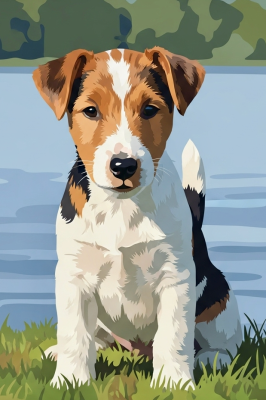 Portret psa - mladi foxterier ob mivki