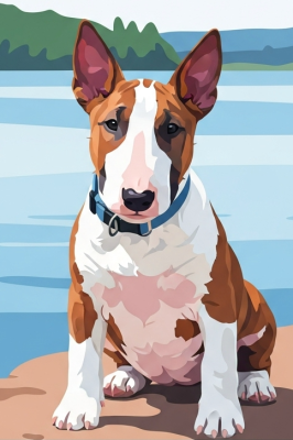 Portret psa - Bullterier ob jezeru