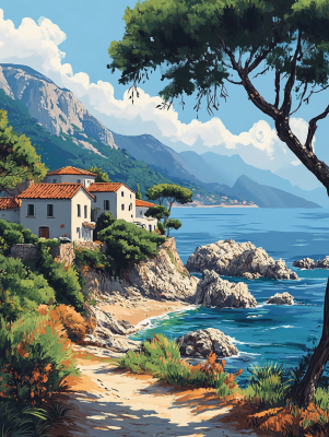 Mediterranska vas na obali morja – 25-536