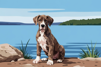 Portret psa - mladi nemški ovčar ob jezeru