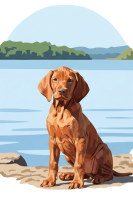 Portret psa - Vizsla ob jezeru