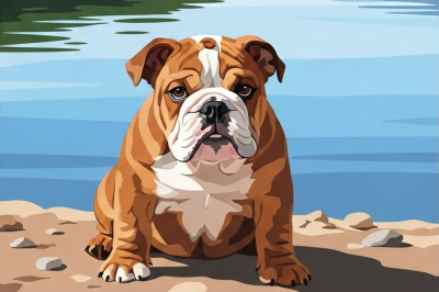 Anglijski buldog ob jezeru – 25-952