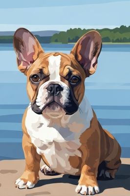 Portret psa - Mladi francoski buldog ob plitvi – 25-979
