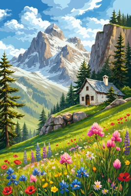 Alpska pokrajina s cvetočim travnikom – BG26-0549
