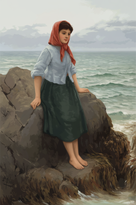 Henry Scott Tuke – Deklica na skalah, replika