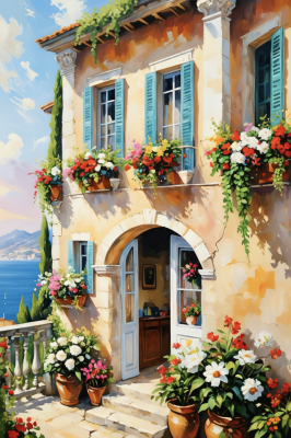Mediteranska hiša z rožami