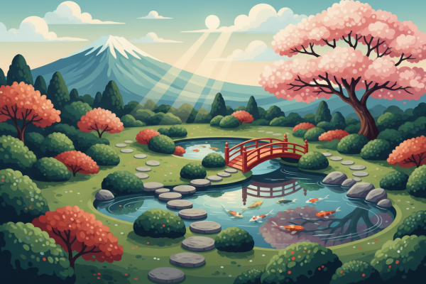 Japonski vrt s koi krapi