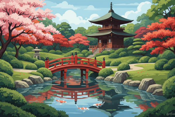 Japonski vrt, most in pagoda
