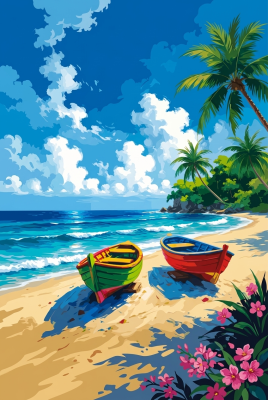Čolni na tropski plaži