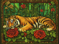 Portret tigra v slogu Mucha