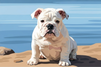 Portret psa - angleški buldog ob jezeru – 25-892