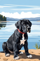 portret psa - nemški ovčarski pes mladiček ob jezeru – 25-907