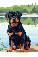 Portreti psov - Rotweiler ob jezeru