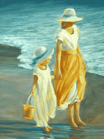 Mama in hči na plaži