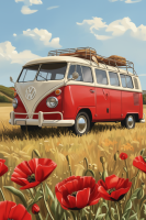 VW kombi na polju makov