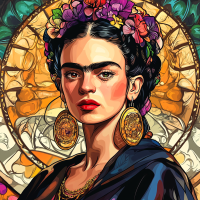 Portret Fride Kahlo v slogu Alphonse Mucha – FR24-008