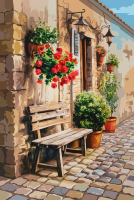 Mediteranski ulični motiv s cvetjem